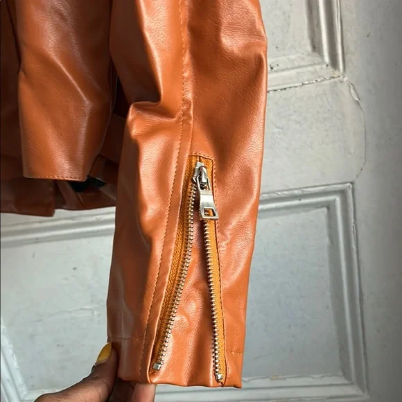 NWOT  Petal&Pup Orange Brown Leather Jacket - size 2 - Picture 4 of 7